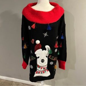NWT La La Llama Ugly Christmas Sweater Womens XL Fringe Sequins